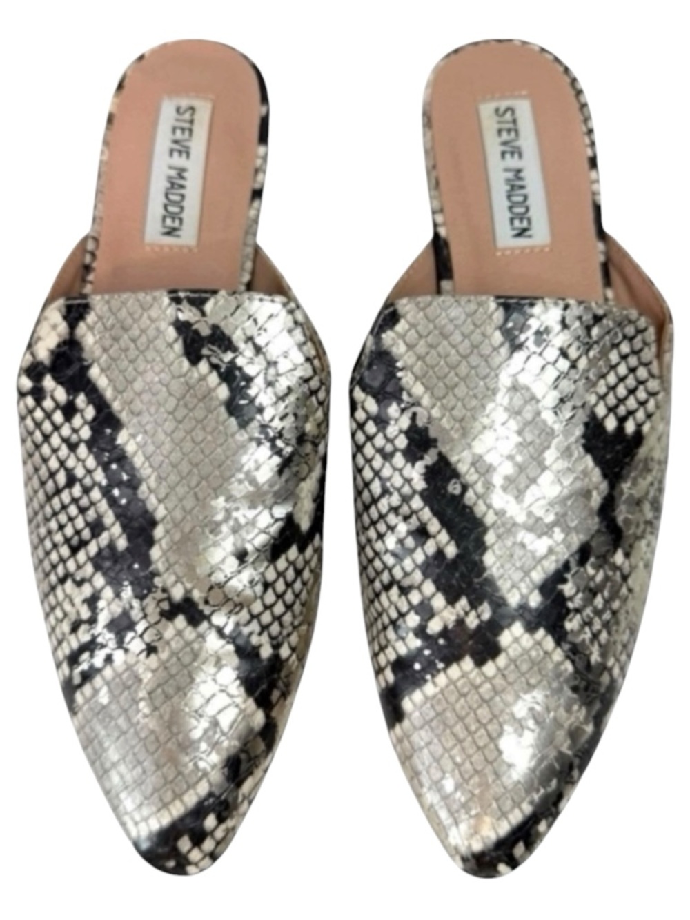 Steve Madden Mattis Mules Snake Print Flats Gray Size 7.5 Casual Office Chic